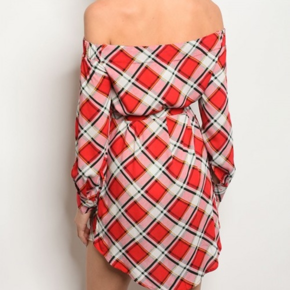Plaid Off Shoulder Dress - Picture 5 of 7